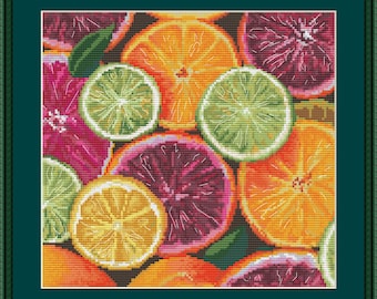 Citrus Fruit Cross Stitch Pattern: Oranges, Lemon, Grapefruit (PDF Pattern)
