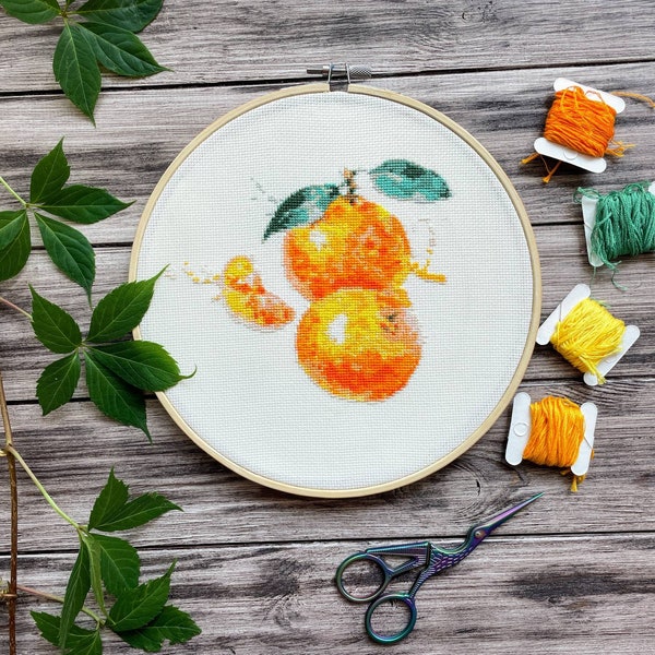 Tangerines cross stitch | Citrus cross stitch | Fruit Cross Stitch pattern | Watercolor Cross Stitch | ukraine pattern | Tangerines  pattern