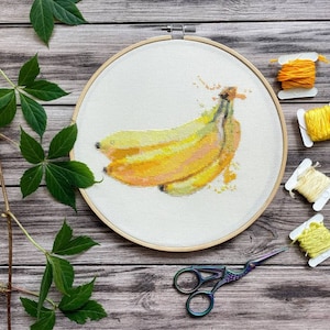 Banana cross stitch modern food embroidery pattern berry cross stich design pattern embroidery banana fruit cross stitch