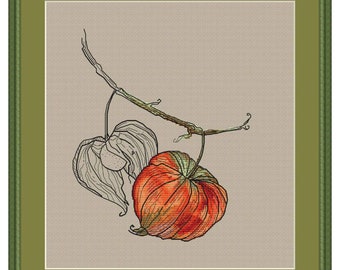 Physalis Flower Cross Stitch Pattern: Modern Floral Embroidery (PDF)