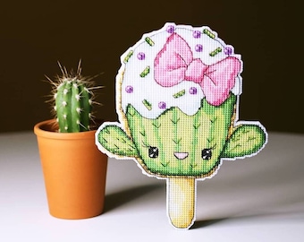 Cactus Ice Cream Cross Stitch Pattern, DMC Embroidery (PDF Pattern)
