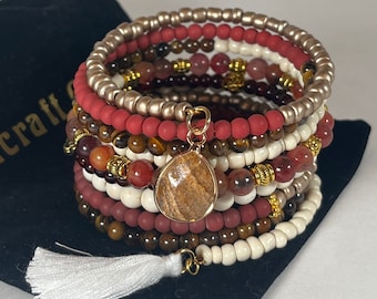 044-Memory Wire Wrap Bracelet. Multi Loop Seed Bead stack bracelet