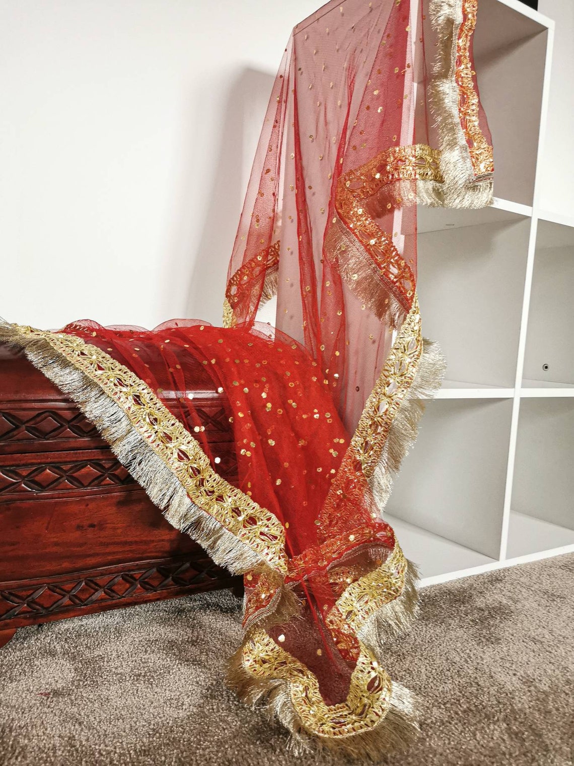 nikkah white frock with red dupatta