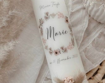 Baptism candle "MALINA Rosa" with dried flowers in pink-beige-grey | modern | girls | boho | simple dried flowers