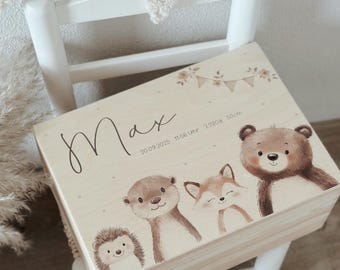 Personalized "Forest Animals" keepsake box with birth details, gift for a birth, christening gift