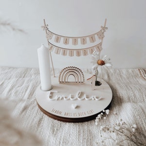 Sweet birthday plate personalized with rainbow and garland / beautiful ritual for children's birthday and table decoration