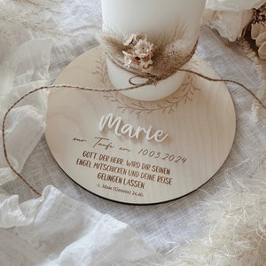 Personalizable candle plate for baptism, communion, confirmation, wedding with desired name & desired saying