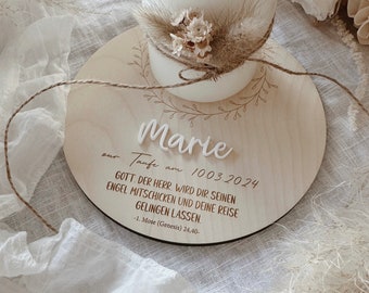 Personalized candle plate for baptism, communion, confirmation, wedding with desired name & saying.