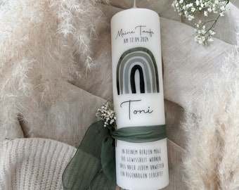 Baptismal candle "Olive" | Baptism candles | Baptism | boy | Rainbow | Dried flowers | neutral