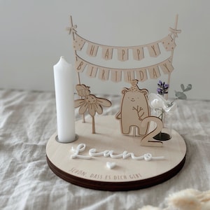 Dolce piatto di compleanno personalizzato con orso, fiore e ape e ghirlanda / vaso / candela / compleanno bambini / rituale / decorazione / compleanno