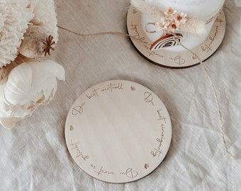 Kerzenteller / Kerzenuntersetzer "du bist wundervoll" - für Taufe, Geburtstag oder einfach so  (Taufkerze / Geburtstagskerze) - Affirmation