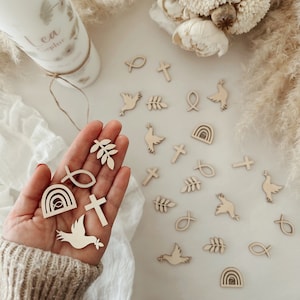 Sweet scatter decorations (branches, crosses, doves, fish, rainbows) for baptism / confirmation / communion in a set