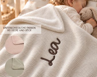 Personalized baby blanket embroidered with the desired name in pink, taupe or off-white, a cuddly baby gift