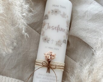 Baptism candle "Mellow Dream" with dried flowers in delicate beige-pink / modern / boho / simple girl