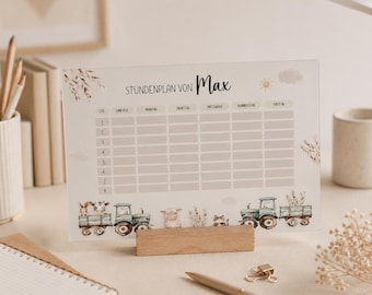 Personalized timetable "Farm" made of acrylic - wipeable and reusable, gift for starting school