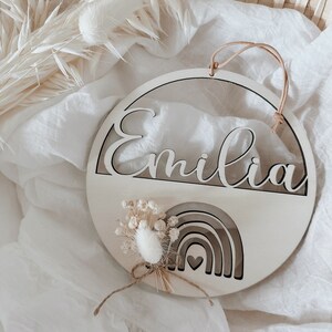 Wooden name plate optionally personalized with dried flowers | Door sign | Wall decoration | Also ideal as a baby gift