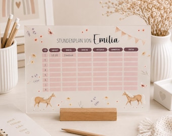 Personalized timetable "Horse Dream" made of acrylic - wipeable and reusable, gift for starting school