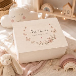 Gepersonaliseerde "vlinder"-herinneringsdoos met geboortegegevens, kraamcadeau, doopcadeau