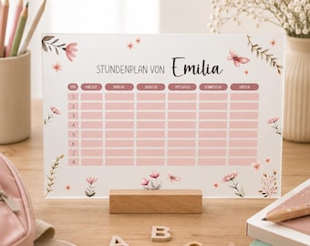 Personalisierter Stundenplan  "Blumenzauber" aus Acryl - abwischbar und wiederverwendbar, Geschenk zur Einschulung