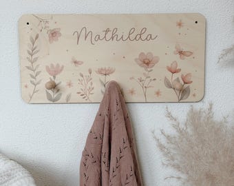 Children's wardrobe "Floral Magic" - customizable with name and featuring beautiful, delicate pink flowers