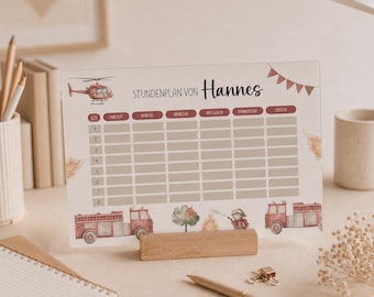 Personalized "Firefighter" timetable made of acrylic - wipeable and reusable, gift for starting school