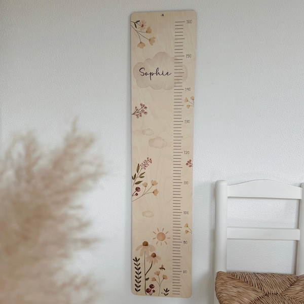 Personalized children's growth chart "Wildflowers" in natural colors, nursery decor, baby gift, christening gift, name, date of birth