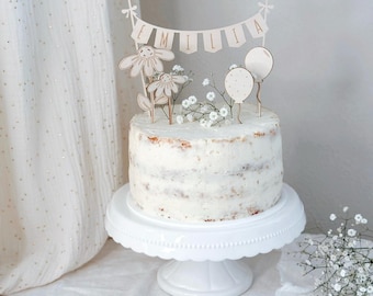 Personalized cake topper with garland, flowers and balloons (as a set or individually) with name / children's birthday / birthday cake decoration