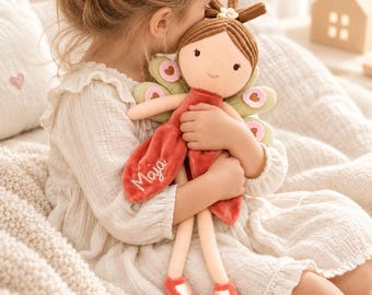 Personalized cuddly toy/soft doll "Heart Fairy" with embroidered name - baby gift, christening gift