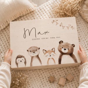 Personalized "Forest Animals" keepsake box with birth details, gift for a birth, christening gift
