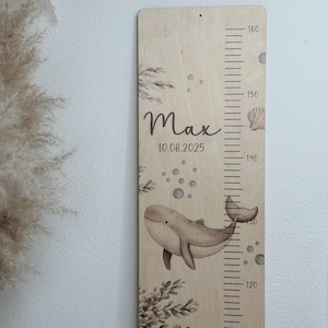 Personalisierbare Kindermesslatte "Unterwasserwelt" aus Holz oder in weiß beschichtet in neutralen Farben als Babygeschenk, Taufe Bild 3