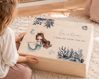 Personalized "Mermaid" keepsake box with birth details, gift for a birth, christening gift