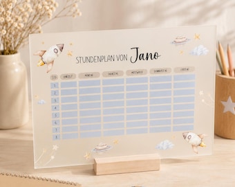 Personalized "Space" timetable made of acrylic - wipeable and reusable, gift for starting school