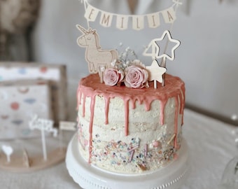 Personalized "Unicorn" cake topper set with garland, stars, unicorn and number for children's birthdays, birthday cake decoration, cake decoration