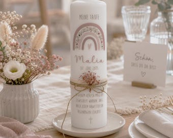 Dopljus ”EMMA” med regnbåge och torkade blommor i varma bruna och rosa färger / modern / lekfull / enkel / flicka