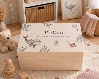 Personalized "Underwater World" keepsake box with birth details, gift for a birth, christening gift