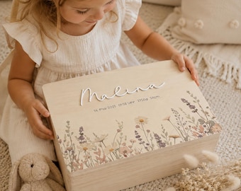 Caja de recuerdos personalizada "Prado de flores silvestres" con hermosas flores de colores pastel, detalles de nacimiento, regalo de nacimiento, regalo de bautizo