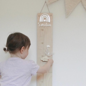 Escala de altura infantil personalizável "arco-íris" com nome | Motivos selecionáveis e autoposicionáveis para o quarto das crianças