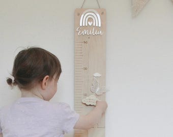 Bâton de mesure personnalisable pour enfants « arc-en-ciel » avec nom | Les motifs peuvent être sélectionnés et positionnés vous-même pour la chambre des enfants