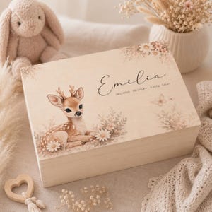 Coffret souvenir personnalisé « Faon » avec détails de naissance, cadeau de naissance, cadeau de baptême