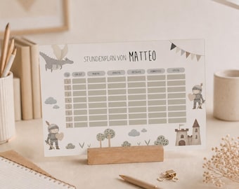 Personalized timetable "Knight's Adventure" made of acrylic - wipeable and reusable, gift for starting school