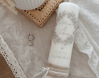 Beautiful simple and delicate wedding candle | wedding | Decoration | Bohemian | beige