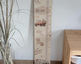 Metro in legno "Fattoria" per bambini e bambine (personalizzabile con nome) in colori neutri come regalo per neonati, regalo per battesimo