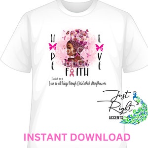 afro breast cancer png, breast cancer awareness sublimation design, October awareness month, pink cancer ribbon, butterfly, scripture png
