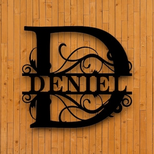 Benutzerdefinierte Nachname Zeichen | Metall Namensschild | Geteilte Monogramm Wandkunst | Personalisierte Vorderseite Dekor | Einweihungsparty Geschenk | Familienschild
