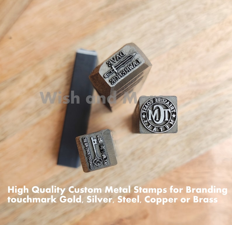 High quality custom metal branding stamps for touchmark gold silver steel copper brass - personalized logo punch stamps for jewelry makers leatherworkers - square steel stamp with monogram badge design