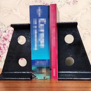 Heavy Duty Metal Bookends – Industrial I-Beam Book Holders for Shelves & Desks | Rustic Reclaimed Steel Decor Gift for Him