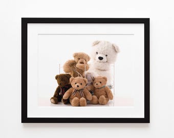 Quadro infantil com família de ursinhos de pelúcia | Arte de parede fofa para quarto de criança (Download digital)