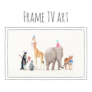 Samsung frame tv-kunst verjaardag, verjaardag kunst voor frame tv, jungle Samsung frame tv-kunst kinderverjaardag, safaridieren, kinderverjaardag tv-kunst