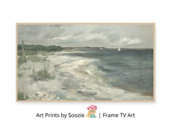Vintage Küstenlandschaft Gemälde: Rustikale Strand Kunst für Samsung Frame TV (Digitaler Download)