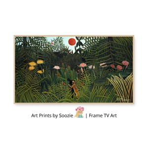 Samsung Frame TV Art Vintage Tropical Forest Painting | Virgin Forest with Sunset, DIGITAL Painting Art